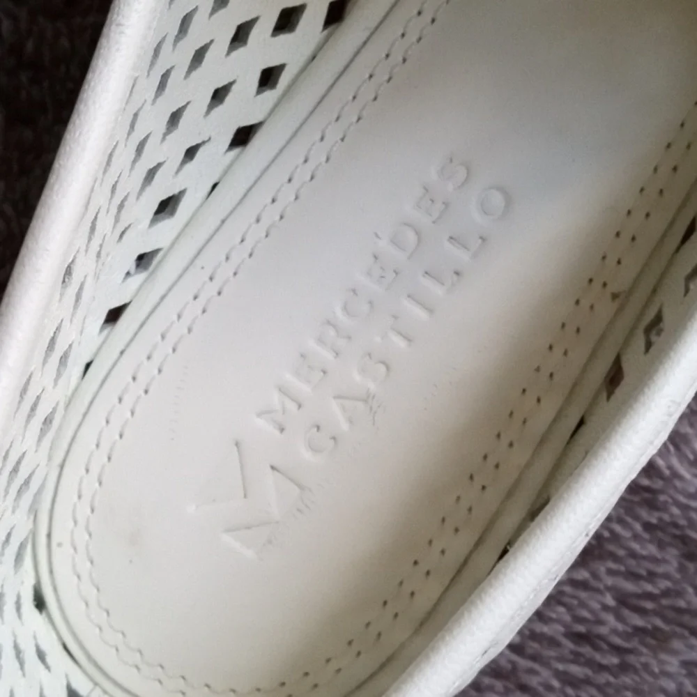 Mercedes Castillo cream perforated loafer with brown trim